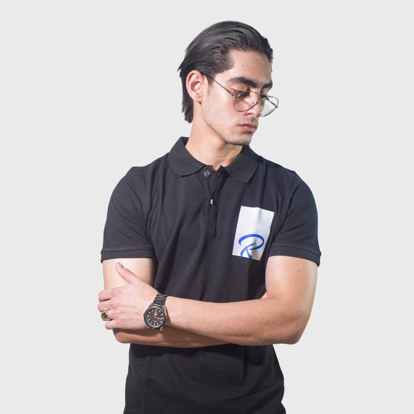 Logo Printed Black Polo Tshirt