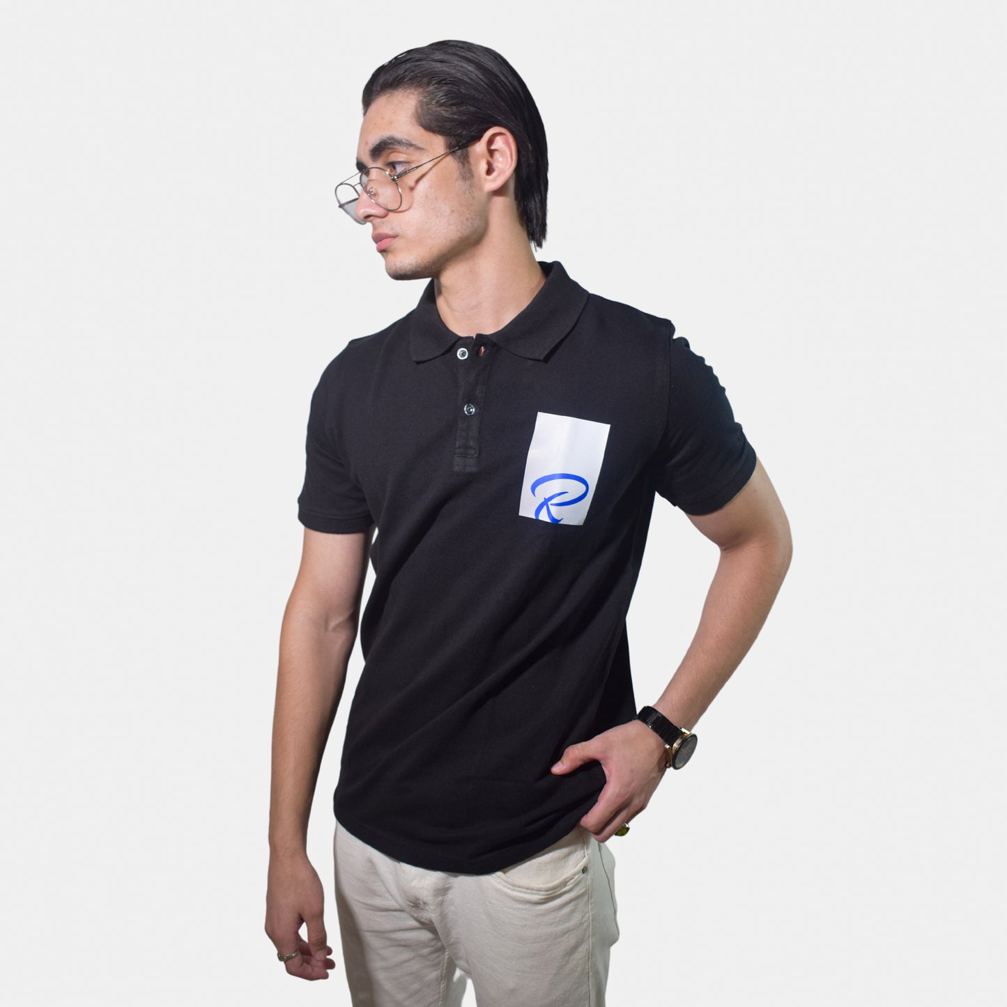 Logo Printed Black Polo Tshirt