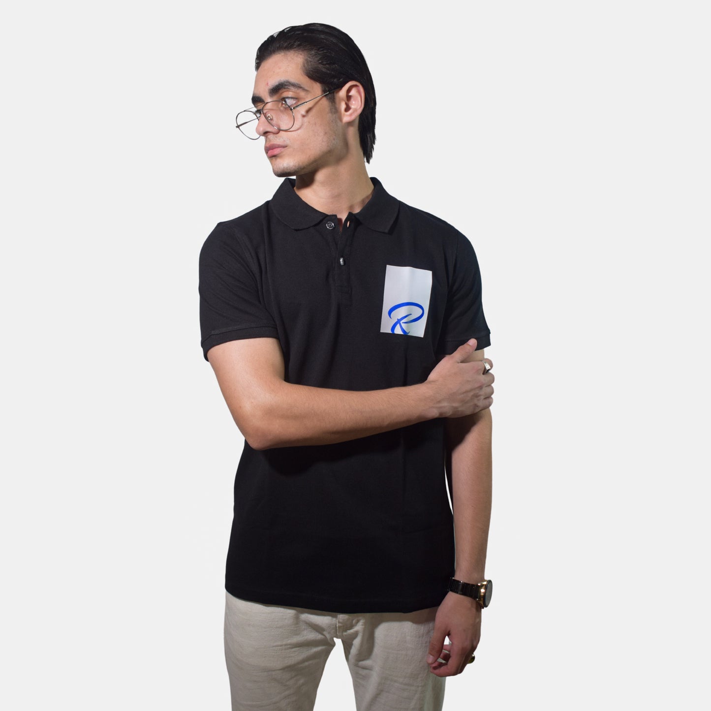 Logo Printed Black Polo Tshirt