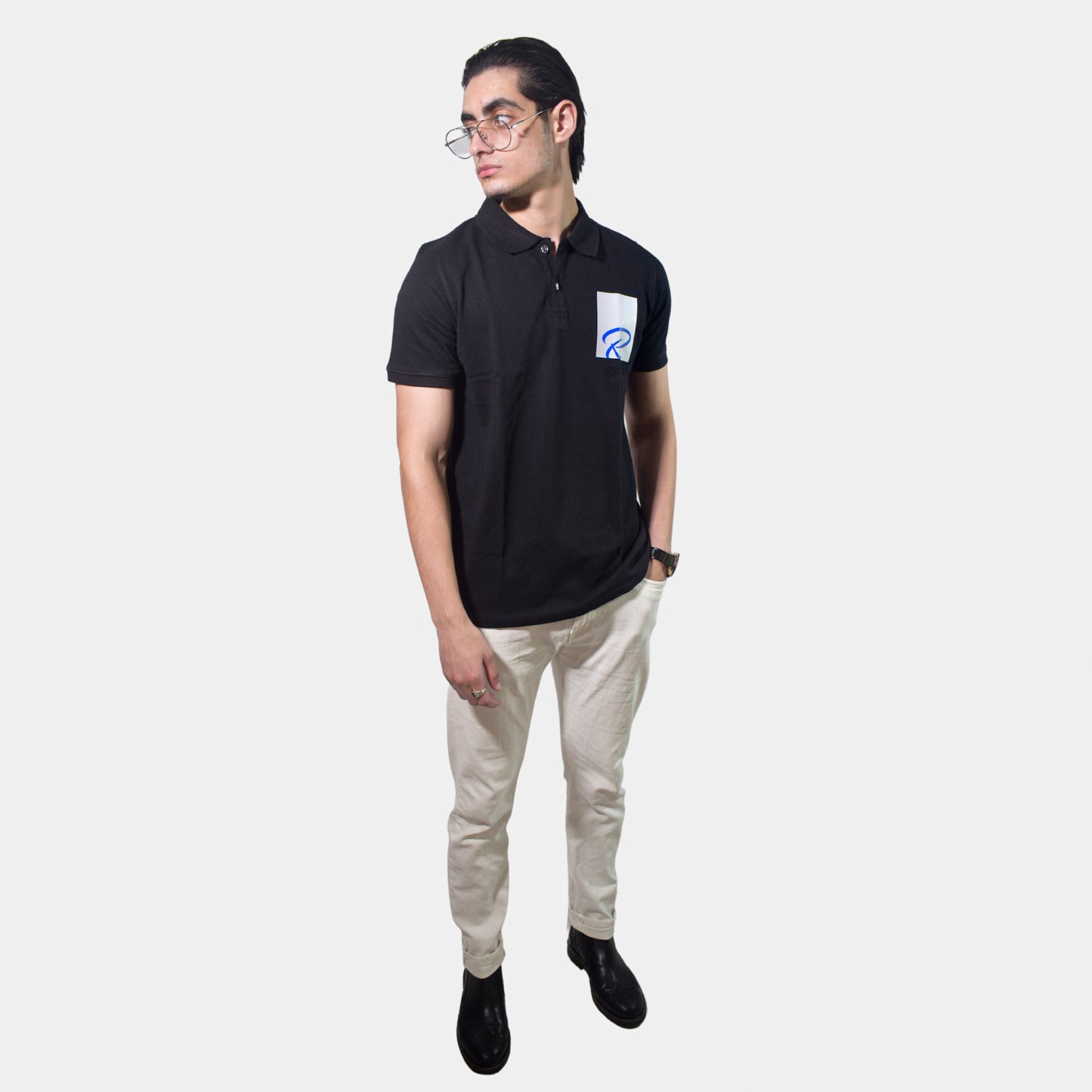 Logo Printed Black Polo Tshirt