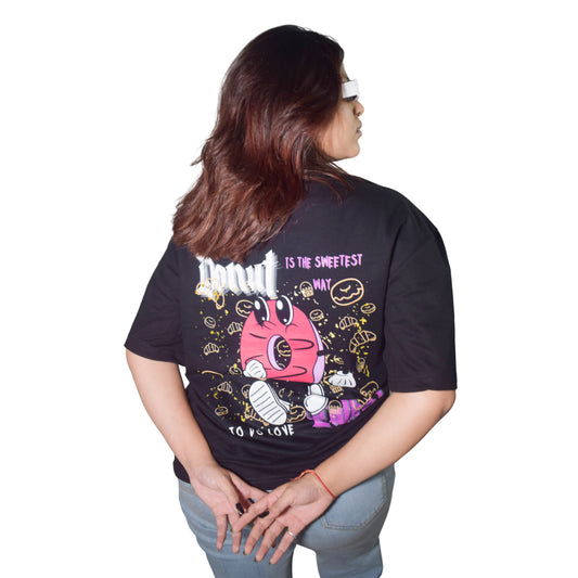 Yummy Donut Black Oversized Tshirt